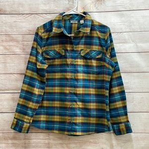 L L BEAN PLAID FLANNEL SHIRT IN YELLOW AND TEAL
